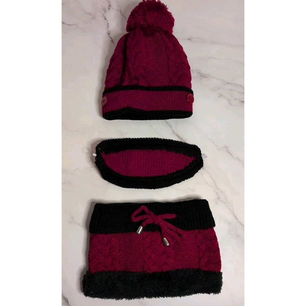 Kids Unisex Winter Knitted Beanie Cap, Warm Face Cover,‎ & Neck Scarf One Size